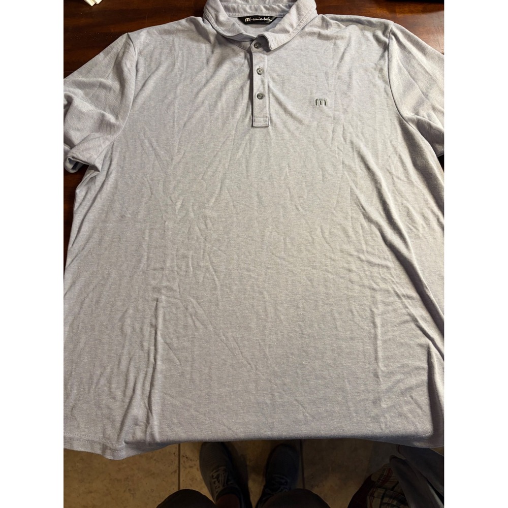 TravisMathew Mens Short Sleeve Polo Shirt Gray Heathered Logo Golf Top Large